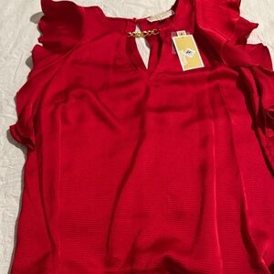 Michael Kors Vibrant Red Blouse with Ruffle Detail